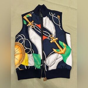 Ralph Lauren Navy and Nautical Pattern Zip Up Vest Small